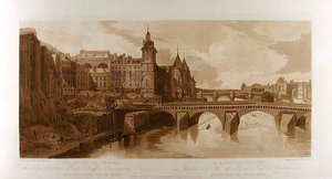 Vista del Pont au Change, el Teatro de la Ciudad, el Pont Neuf, la prisión de la Conciergerie, etc., tomada desde el Pont Notre-Dame de Thomas Girtin