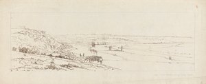 Vista de las obras hidráulicas de Marly y St. Germain-en-Laye a lo lejos. de Thomas Girtin