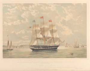 The New York and London Packet ship Victoria (entrando en el puerto de Nueva York), c.1839-44 (litografía, coloreada) de Thomas Goldsworth Dutton