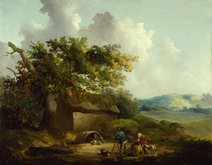 Campesinas fuera de una cabaña (óleo sobre lienzo)