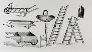 Carretillas, trug y escaleras, de 