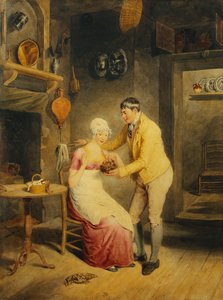 Momentos de ocio: un niño mostrando a una niña un nido de pichones en un interior de Thomas Heaphy