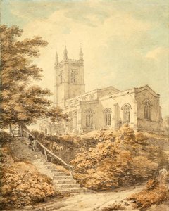 Aspecto sureste de la iglesia en Odell de Thomas Hearne
