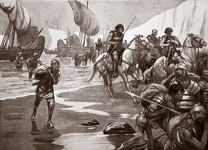 Segundo desembarco de César, 54 a.C., ilustración de "Hutchinson