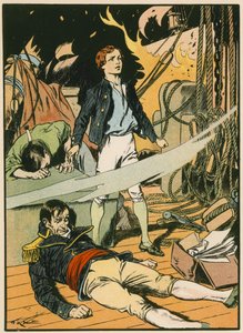 Casabianca en el barco en llamas (litografía en color) de Thomas Heath Robinson