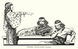 Ester denuncia a Amán (litografía) de Thomas Heath Robinson