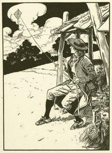 Franklin y su cometa (grabado) de Thomas Heath Robinson