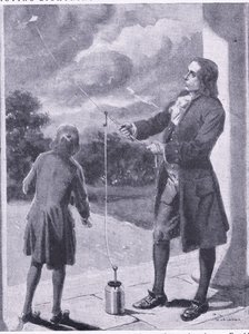 Franklin probando rayos y fenómenos eléctricos, ilustración de 
