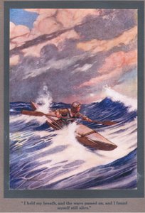 Contuve la respiración, mientras la ola pasaba, y me encontré aún con vida (litografía en color) de Thomas Heath Robinson