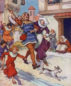 Ilustración de El flautista de Hamelin (litografía en color) de Thomas Heath Robinson