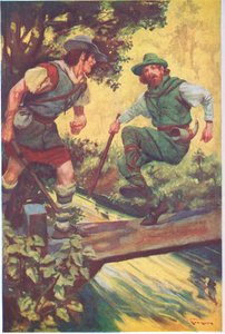 En un momento de mala suerte resbaló sobre las tablas de madera (litografía en color) de Thomas Heath Robinson