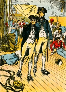 Nelson en el "Victory" en Trafalgar (litografía en color) de Thomas Heath Robinson
