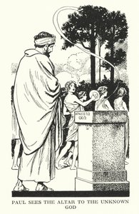 Pablo ve el Altar al Dios desconocido (lito) de Thomas Heath Robinson
