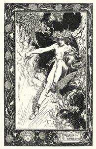 Perseo y las Gorgonas (litografía) de Thomas Heath Robinson