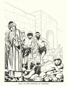 Saulo en la lapidación de Esteban (litografía) de Thomas Heath Robinson
