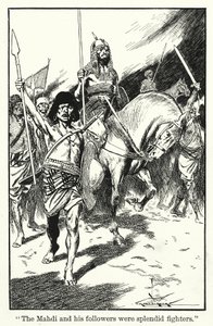 "El Mahdi y sus seguidores eran espléndidos luchadores" (litografía) de Thomas Heath Robinson