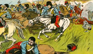 La carga de la Brigada Ligera (litografía en color) de Thomas Heath Robinson