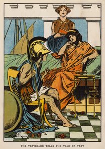 El viajero cuenta la historia de Troya (litografía en color)