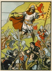 Wallace dirigiendo a sus soldados (litografía en color) de Thomas Heath Robinson