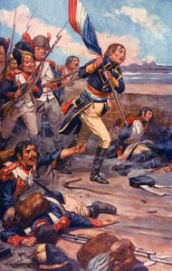 "Con vítores le siguieron bajo el fuego mortal" (litografía en color)