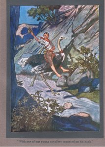 Con uno de nuestros jóvenes cavaliers montado a su espalda (litografía en color) de Thomas Heath Robinson