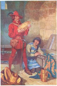Sin pérdida de tiempo, los dos desvalijaron el almacén de placas de los sheriffs (litografía en color). de Thomas Heath Robinson