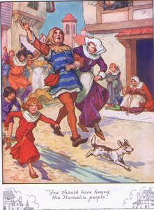 "Deberías haber oído a la gente de Hamelin" (litografía en color) de Thomas Heath Robinson