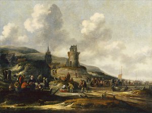 Vista de Scheveningen con pescadores vendiendo su captura de Thomas Heeremans