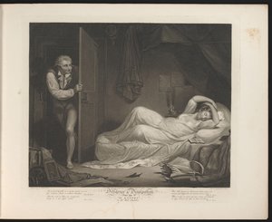 Criada libertina durmiendo mientras un hombre se cuela Lámina 3. The Wanton in the Bed Chamber (título sobre el objeto) Virtud and Debauchery (título de la serie) Diligencia y disipación (título de la serie sobre el objeto) de Thomas Hellyer