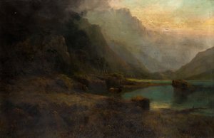 Lago de las Tierras Altas con ciervo de Thomas Henry Gibb