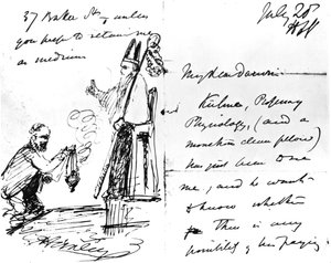 Una carta de Thomas Henry Huxley a Charles Darwin, con un boceto de Darwin como obispo o santo, 20 de julio de 1868