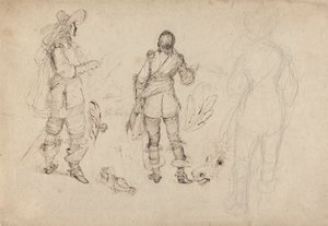 Página de bocetos de caballerías, cabezas de caballo y penachos de Thomas Henry Nicholson