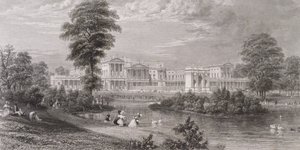 Vista del Palacio de Buckingham y el Arco de Mármol, desde el Parque de St. James, c.1835 de Thomas Higham