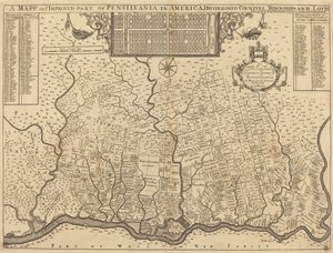 Mapa de la parte mejorada de Pensilvania en América, dividida en condados, municipios y lotes
