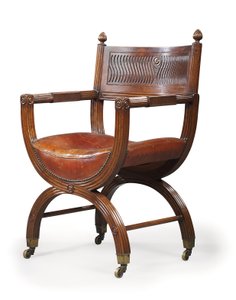 Sillón de marco en X de caoba de finales de la época victoriana, atribuido a Marsh, Jones & Cribb, después de un diseño de Thomas Hope, c.1880 de Thomas Hope