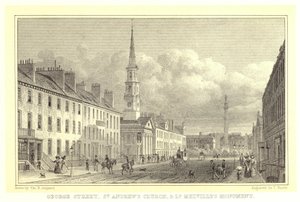 George Street, Iglesia de San Andrés y Monumento a Lord Melville (grabado) de Thomas Hosmer (after) Shepherd