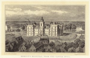 Hospital de Heriot, desde Castle Hill (grabado) de Thomas Hosmer (after) Shepherd