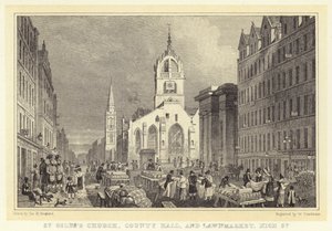 Iglesia de St Giles, County Hall y Lawnmarket, High Street de Thomas Hosmer (after) Shepherd