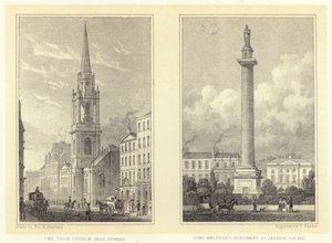 La Iglesia Tron, Calle Alta; Monumento de Lord Melville, Plaza St Andrew (grabado) de Thomas Hosmer (after) Shepherd