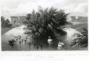 Una isla en el lago y parte de Cornwall y Clarence Terrace, Regent