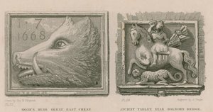 Cabeza de jabalí y antigua tableta de Thomas Hosmer Shepherd
