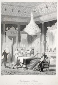 Palacio de Buckingham - La Princesa Real posando para un retrato, de Interiores de Londres con sus trajes y ceremonias pub. Joseph Mead, Londres, c.1843 de Thomas Hosmer Shepherd