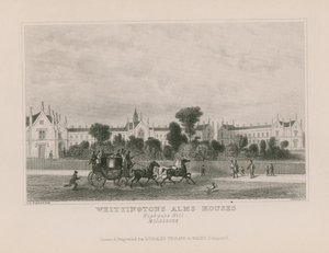 Vista general de las casas de beneficencia de Whittington de Thomas Hosmer Shepherd