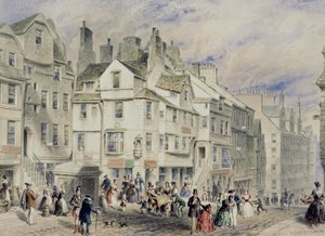 Calle Alta, Edimburgo, mostrando la Casa de John Knox, siglo XIX
