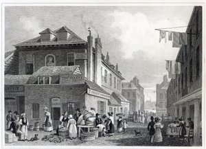 Mercado de Hungerford, Strand, grabado por Thomas Barber, 1830 de Thomas Hosmer Shepherd
