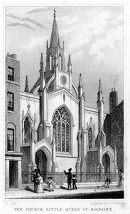 Nueva Iglesia, Little Queen Street, Holborn, Londres, siglo XIX de Thomas Hosmer Shepherd