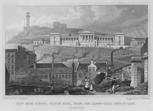Nueva escuela secundaria, Calton Hill, desde el cementerio de la iglesia de Canon-Gate, Edimburgo de Thomas Hosmer Shepherd