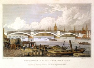 Puente de Southwark desde Bank Side, Londres, 1817 de Thomas Hosmer Shepherd