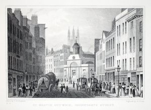 St Martin Outwich, Bishopsgate Street, de Londres y sus Alrededores en el Siglo XIX pub. Jones y Co., 1827-1829 de Thomas Hosmer Shepherd