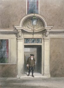 Vista de la puerta y escalera del Dr. Johnson, Inner Temple Lane, Ciudad de Londres, 1855 de Thomas Hosmer Shepherd